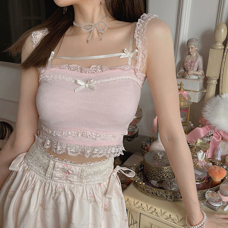 Camisole With Bow Lace, , women clothing, camisole-with-bow-lace, L, M, pink, S, white, XL, fairypeony