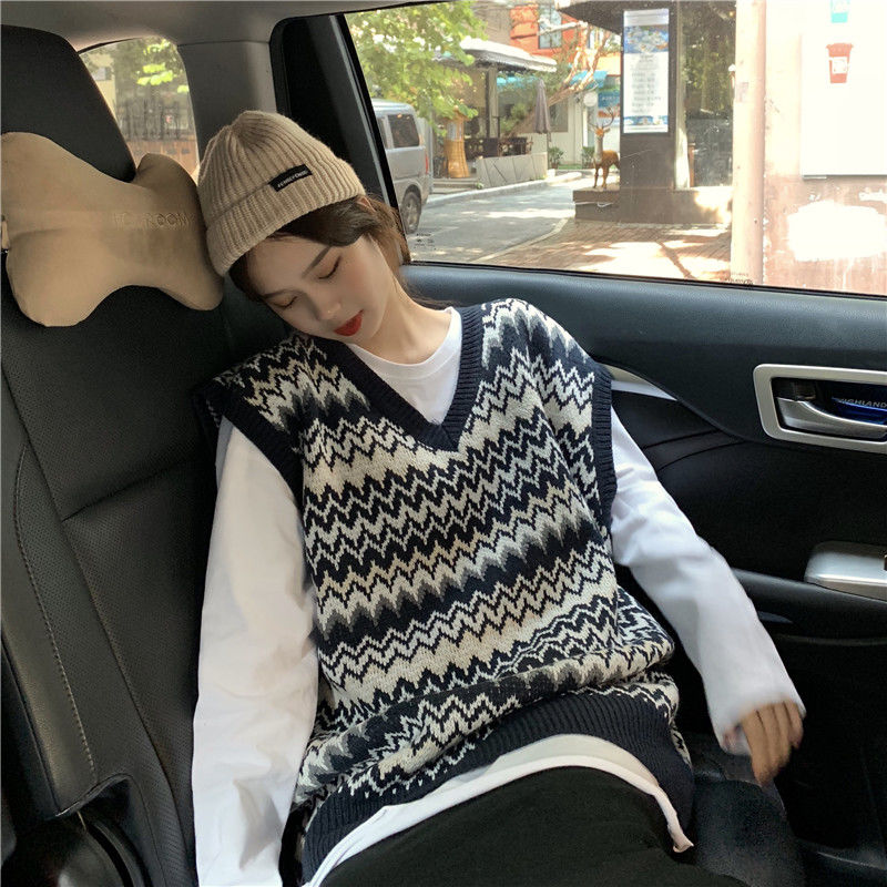 V Neck Chevron Sweater Vest, , women clothing, v-neck-chevron-sweater-vest, , fairypeony