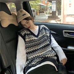 V Neck Chevron Sweater Vest, , women clothing, v-neck-chevron-sweater-vest, , fairypeony