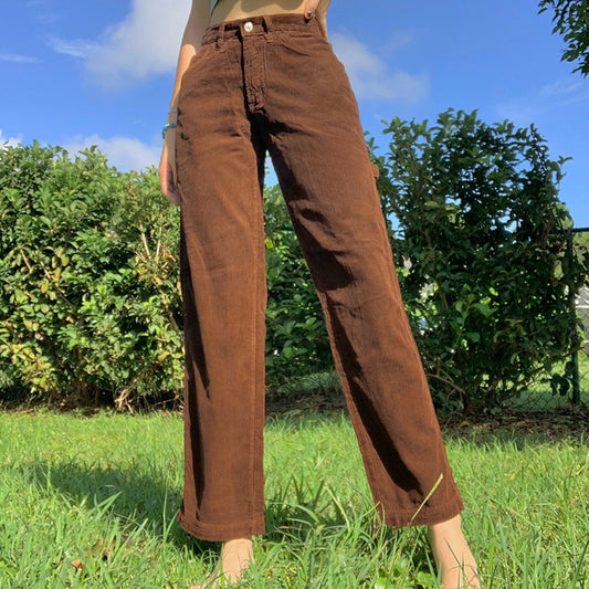 Retro Brown Drape High Waist Pants, , women clothing, retro-brown-drape-high-waist-pants, , fairypeony