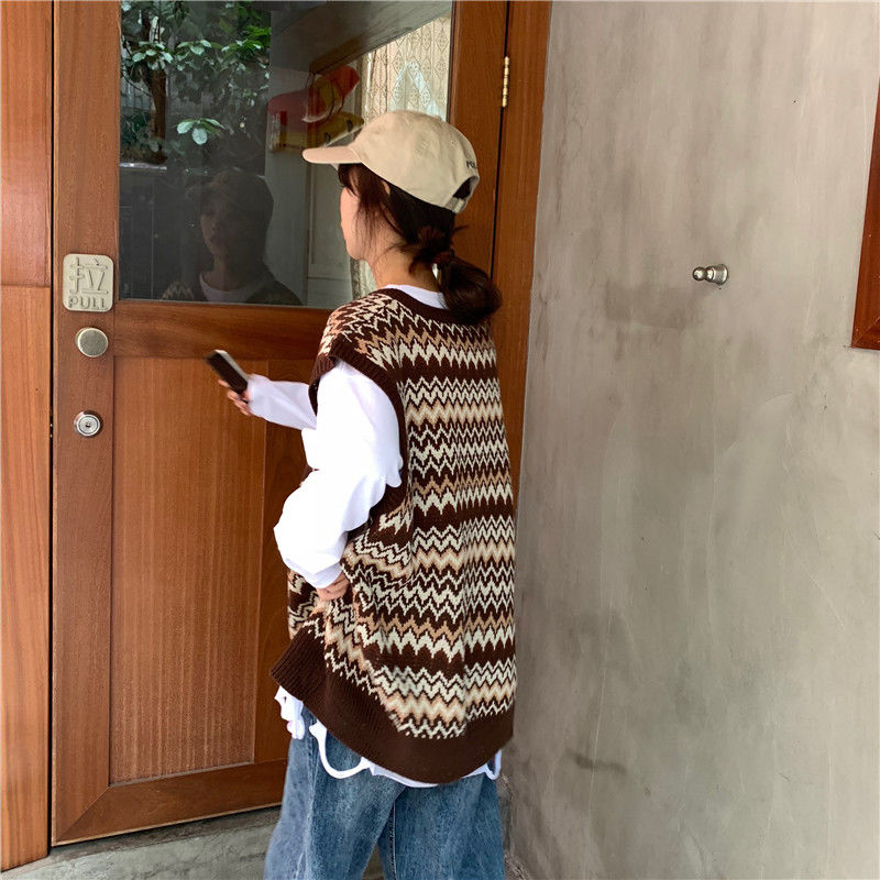 V Neck Chevron Sweater Vest, , women clothing, v-neck-chevron-sweater-vest, , fairypeony