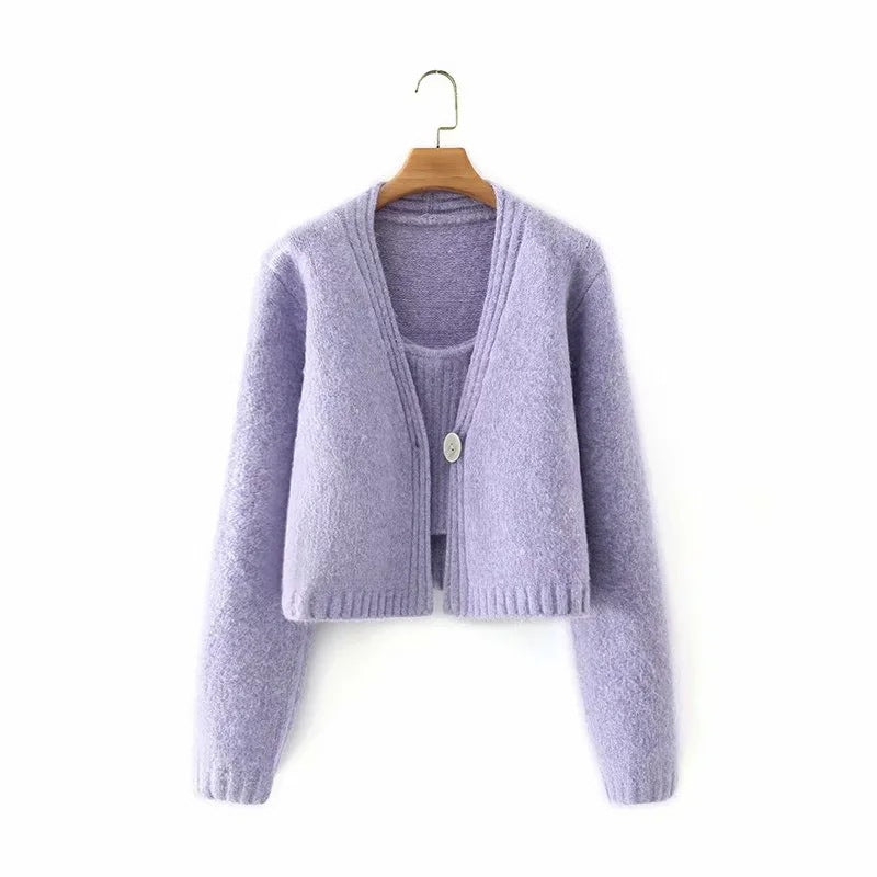 Knitted Purple Sling V-neck Cardigan, , women clothing, knitted-purple-sling-v-neck-cardigan, , fairypeony