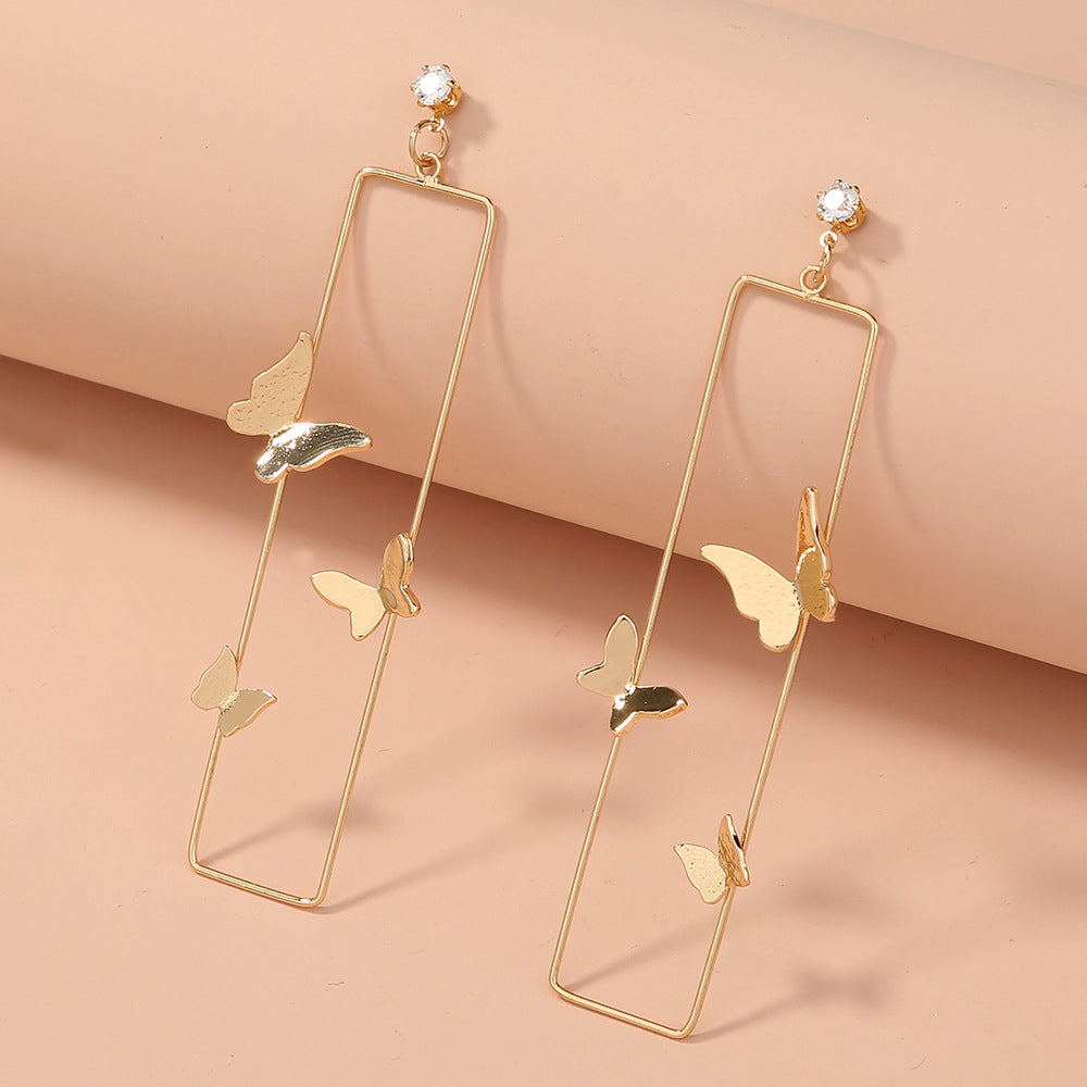 Long Geometric Metal Pop-up Butterfly Earrings, , women clothing, long-geometric-metal-pop-up-butterfly-earrings, , fairypeony