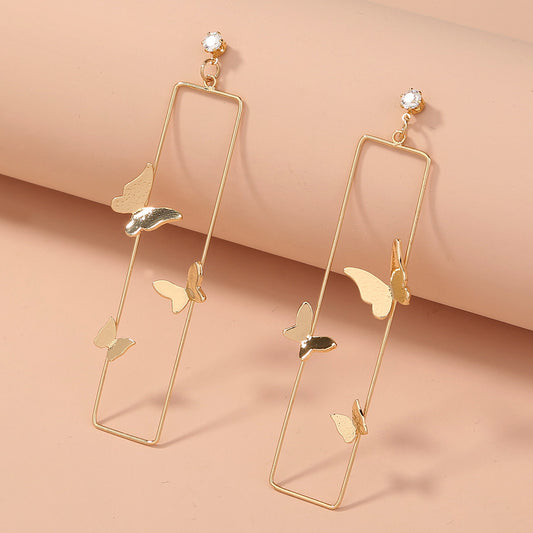 Long Geometric Metal Pop-up Butterfly Earrings, , women clothing, long-geometric-metal-pop-up-butterfly-earrings, , fairypeony