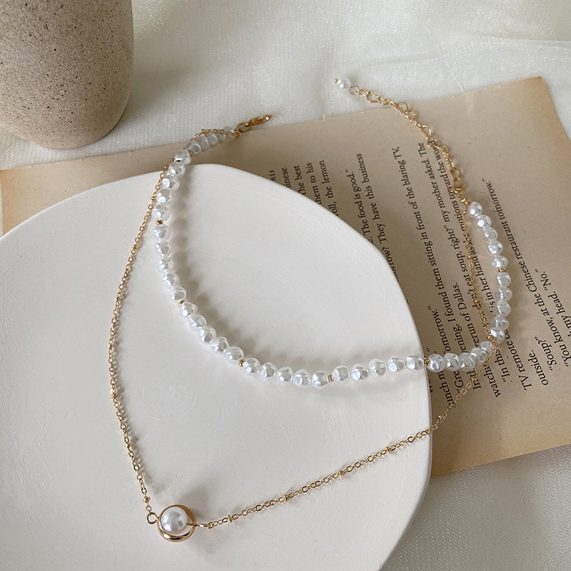 Simple Temperament Double-layer Pearl Clavicle Chain, , women clothing, simple-temperament-double-layer-pearl-clavicle-chain, , fairypeony