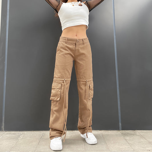 Drawstring Pocket Utility Washed Slim Straight Jeans, , women clothing, drawstring-pocket-utility-washed-slim-straight-jeans, , fairypeony