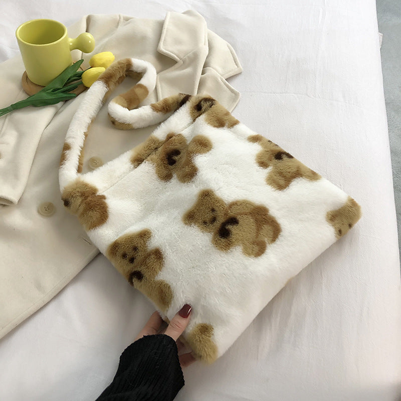 Contrast Plush Large Capacity Shoulder Bag, , women clothing, contrast-plush-large-capacity-shoulder-bag, , fairypeony
