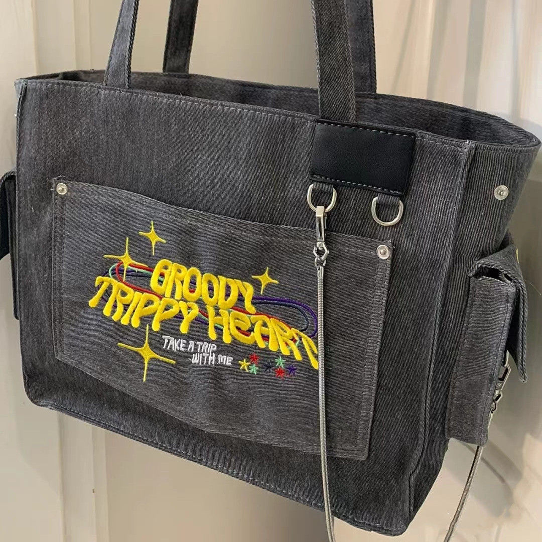 Vintage Washed Large Canvas Crossbody Bag - fairypeony