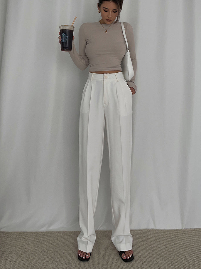 High Waist Loose Straight Drape Mopping Trousers, , women clothing, high-waist-loose-straight-drape-mopping-trousers, , fairypeony