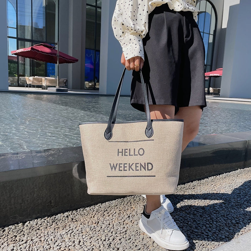 Canvas Fashion Printed Letters Large Capacity Shoulder Bag, , women clothing, canvas-fashion-printed-letters-large-capacity-shoulder-bag, , fairypeony