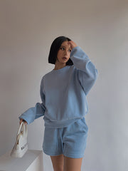 Drop Shoulder Halp Zip Sweatshirt & Drawstring Shorts Set, , women clothing, drop-shoulder-halp-zip-sweatshirt-drawstring-shorts-set, , fairypeony