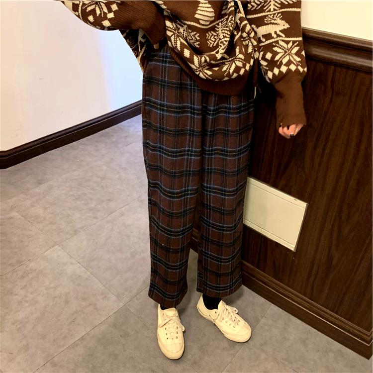 90s Kids Pants in Plaid Check, , women clothing, 90s-kids-pants-in-plaid-check, coffee, L, M, S, fairypeony