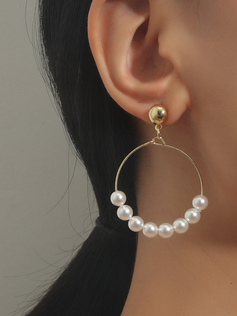 Elegant White Pearls Round Hoop Earrings, , women clothing, elegant-white-pearls-round-hoop-earrings, , fairypeony