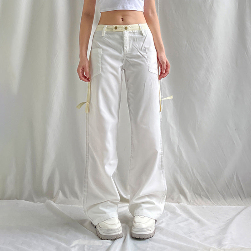 White Cargo Pocket Straight-Leg Pants, , women clothing, white-cargo-pocket-straight-leg-pants, , fairypeony