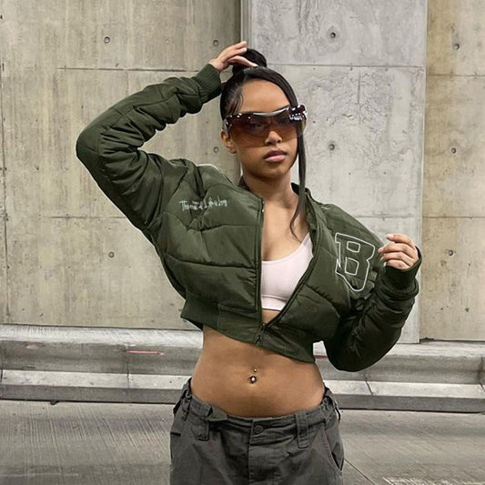 Letter Embroidery Padded Crop Varsity Jacket, fairy peony, women clothing, letter-embroidery-padded-crop-varsity-jacket, , fairypeony