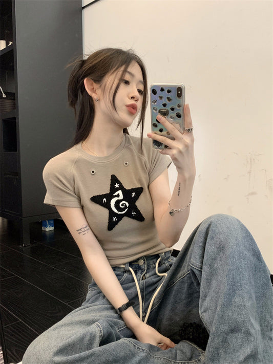 Embroidered Fuzzy Star Baby Tee - fairypeony