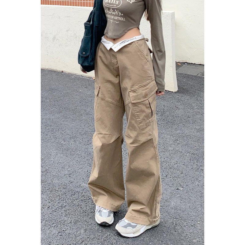 Ruched Khaki Baggy Cargo Pants - fairypeony
