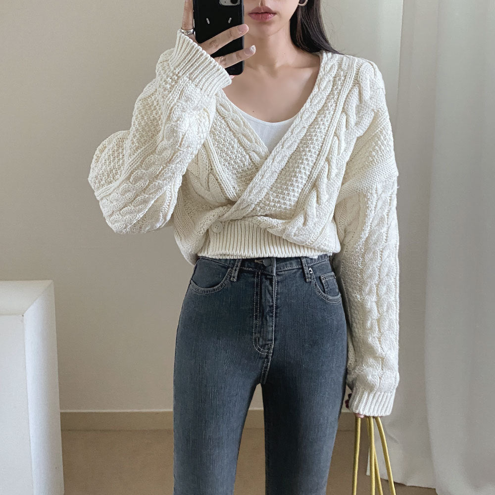 Cross Over Crop Cable Knit Cardigan, , women clothing, cross-over-crop-cable-knit-cardigan, , fairypeony