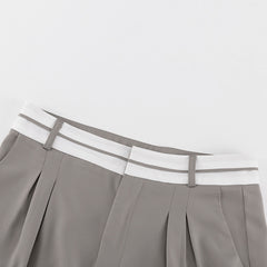 Patchwork Waist Baggy Pleated Tailored Pants - fairypeony