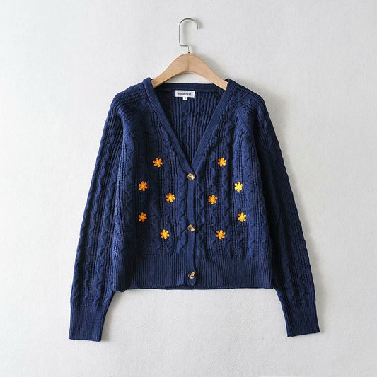Retro Embroidery Flowers Cardigan, , women clothing, retro-embroidery-flowers-cardigan, blue, fairypeony