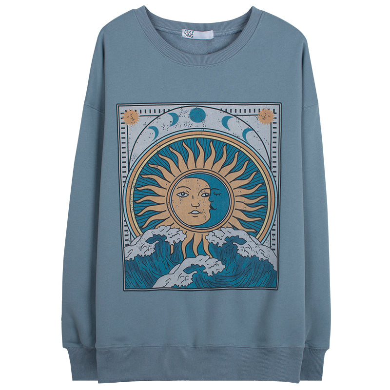 Sun and Moon Vintage Sweatshirt, , women clothing, sun-and-moon-vintage-sweatshirt, blue, L, M, S, XL, XXL, XXXL, fairypeony