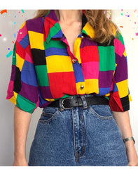Colorful Printed Lapel Casual Top, , women clothing, colorful-printed-lapel-casual-top, Indie, L, M, red, S, XL, XXL, XXXL, XXXXL, fairypeony