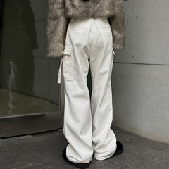 Size Friendly Pocket Drawstring Parachute Cargo Pants - fairypeony