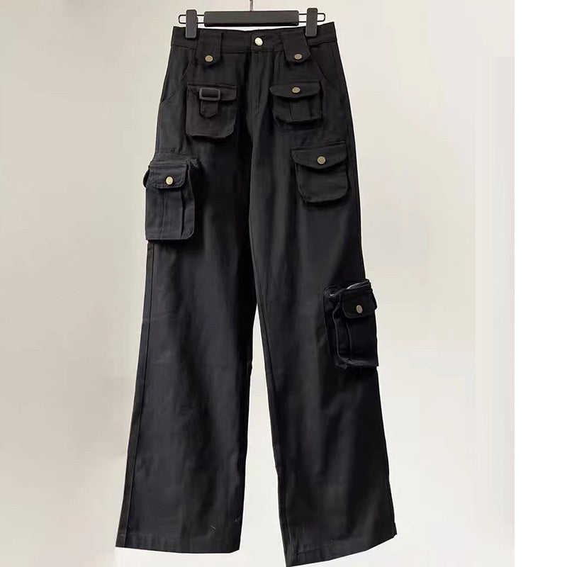 Multi Pockets Straight Leg Cargo Pants - fairypeony