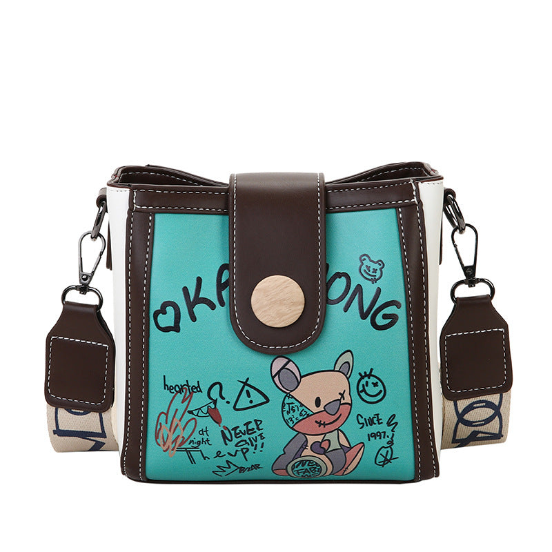Graffiti Bear Wide Shoulder Bucket Bag, , women clothing, graffiti-bear-wide-shoulder-bucket-bag, , fairypeony