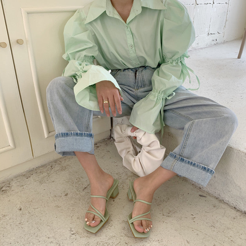 Thin belt thick heel female sandals, , women clothing, thin-belt-thick-heel-female-sandals, , fairypeony