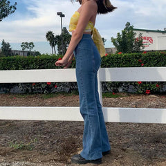 Mid-Waist Retro Split Blue Jeans, , women clothing, mid-waist-retro-split-blue-jeans, , fairypeony
