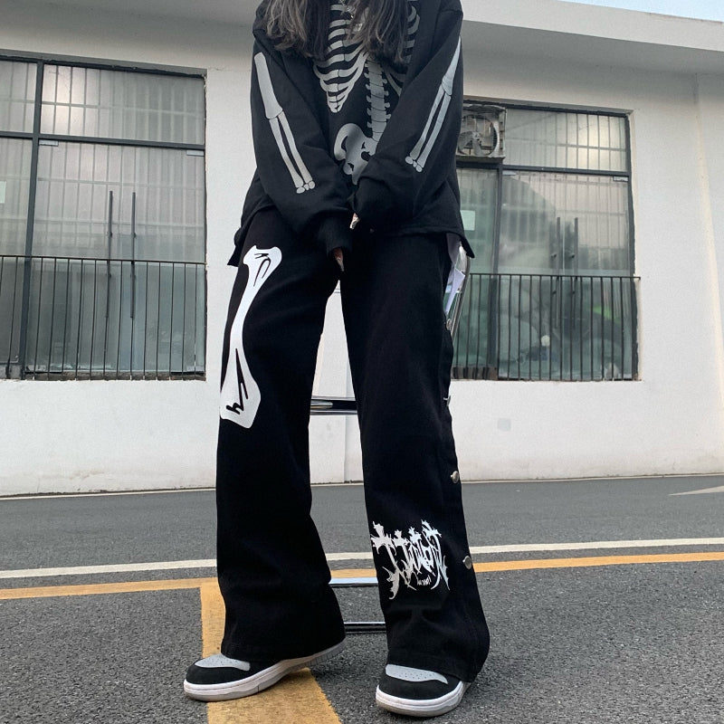 INS Harajuku Style Breasted Casual Loose Denim Trousers, , women clothing, ins-harajuku-style-breasted-casual-loose-denim-trousers, , fairypeony