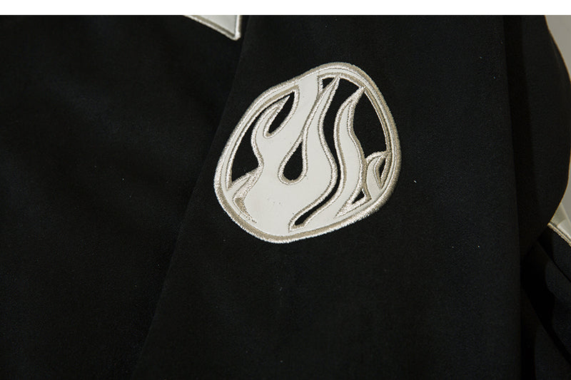 Oversized Pu Leather Flame Varsity Jacket, , women clothing, oversized-pu-leather-flame-varsity-jacket, , fairypeony