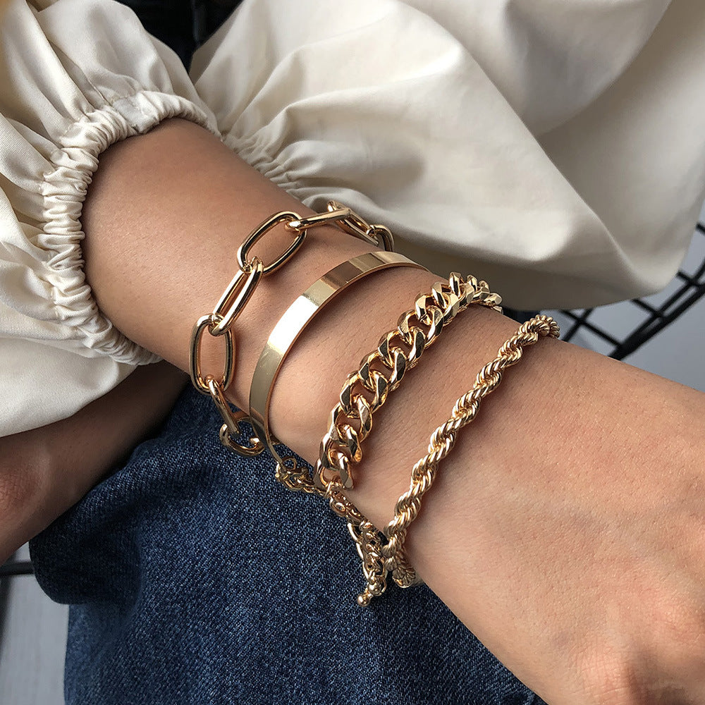 Thick chain alloy bracelet, , women clothing, thick-chain-alloy-bracelet, , fairypeony