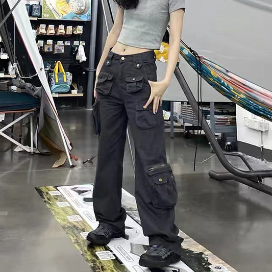 Multi Pockets Straight Leg Cargo Pants - fairypeony