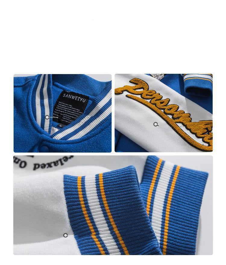 Retro Embroidery Letter Baseball Jacket, , women clothing, retro-embroidery-letter-baseball-jacket, black, blue, fairypeony