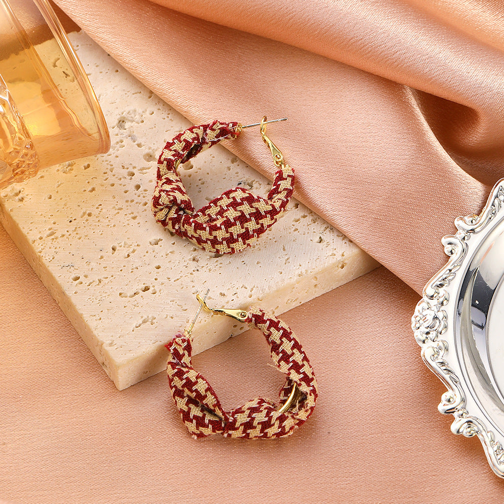 Vintage French Fabric Houndstooth Earrings, , women clothing, vintage-french-fabric-houndstooth-earrings, , fairypeony