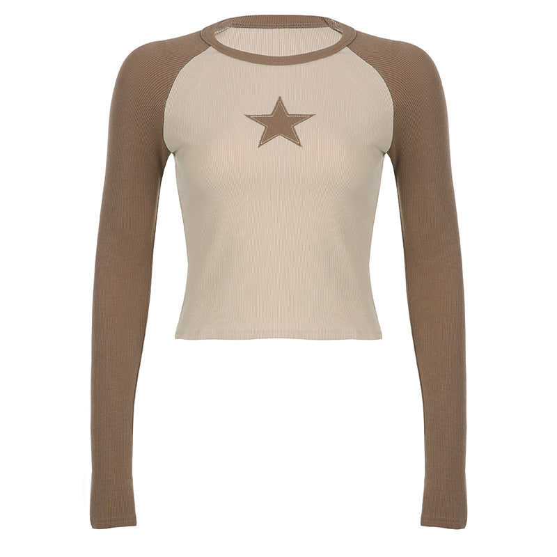 Raglan Sleeve Star Patch Knit Crop Top - fairypeony