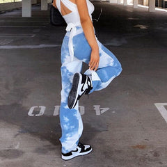Tie-dye casual straight-leg pants, , women clothing, tie-dye-casual-straight-leg-pants, , fairypeony