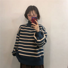 Grandma Striped Sweater, , women clothing, grandma-striped-sweater, blue, brown, L, M, S, XL, fairypeony