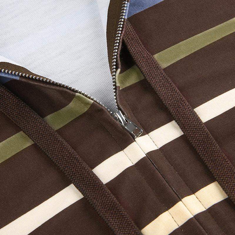 Aesthetic Fairycore Striped Zip Up Hoodie - fairypeony