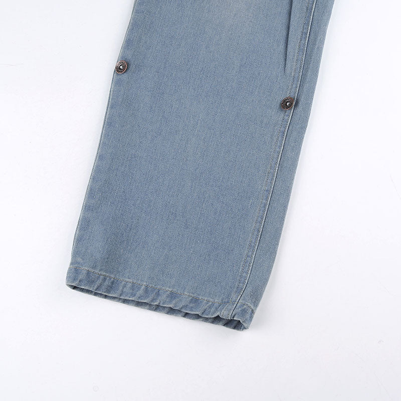 Cutout Belted Straight Leg Cargo Jeans - fairypeony