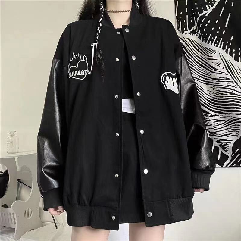 Black Retro Jacket Baseball Uniform, , women clothing, black-retro-jacket-baseball-uniform, , fairypeony