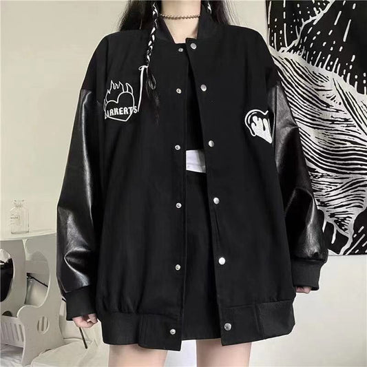 Black Retro Jacket Baseball Uniform, , women clothing, black-retro-jacket-baseball-uniform, , fairypeony