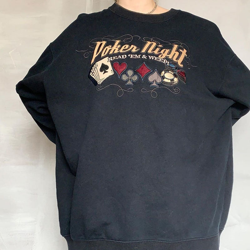 Poker Night Sweatshirt, , women clothing, poker-night-sweatshirt, black, pokernight, fairypeony