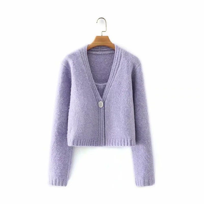 Knitted Purple Sling V-neck Cardigan, , women clothing, knitted-purple-sling-v-neck-cardigan, , fairypeony