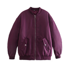 Simple Basic Zip Up Bomber Jacket - fairypeony