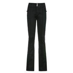 Low-waist Side Pockets Retro Trousers, , women clothing, low-waist-side-pockets-retro-trousers, , fairypeony