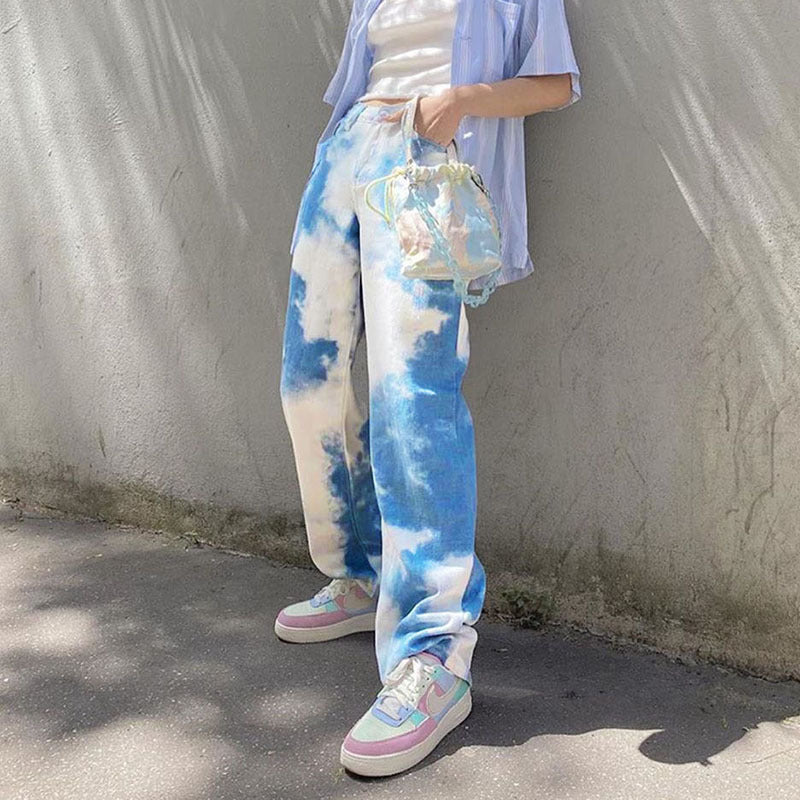 Tie-dye casual straight-leg pants, , women clothing, tie-dye-casual-straight-leg-pants, , fairypeony