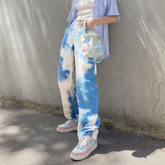 Tie-dye casual straight-leg pants, , women clothing, tie-dye-casual-straight-leg-pants, , fairypeony
